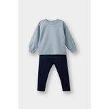 DeFacto F1589 Mavi Erkek Bebek 2'li Takım Etiket Baskılı Sweatshirt Eşofman Altı