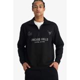 Defacto F5859AXBK81 Siyah NBA Chicago Bulls Relax Fit Polo Yaka Jakarlı Sweatshirt