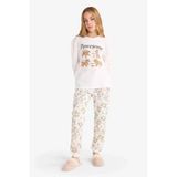 Defacto F6230a8bg759 Bej Kız Çocuk Pijama Takımı Baskılı Uzun Kollu Üst Uzun Alt