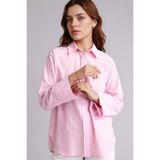 DeFacto F6314AXPN623 Pembe Relax Fıt Çizgili Flamlı Pamuk Tunik