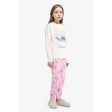 Defacto F7356a8er105 Ekru Kız Çocuk Disney Lilo & Stitch Pijama Takımı Uzun Kollu Üst Uzun Alt