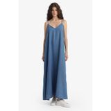 Defacto Fashion Fit Akışkan Kumaş İnce Askılı Maxi Elbise D8258AX25SM Mavi