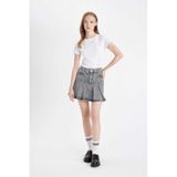 DeFacto Fashion Fit Pileli Cepli Mini Jean Etek, 36, D5198AX24AU, Siyah-NM40, Kadın