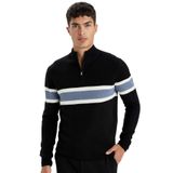 DeFacto Fermuarlı Çizgili Triko Kazak, 3XL, Y4193AZ24WN, İndigo-IN34, Erkek