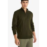 Defacto Fermuarlı Yaka Triko Kazak, 2XL, F5095AX25AU, Haki-KH381, Erkek, XXL