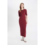 DeFacto Fitilli Kaşkorse Maxi Elbise, S, D8623AX24AU, Bordo-BR248, Kadın