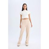 Defacto Fitilli Kaşkorse Pantolon Flayer Fit Beli Lastikli Düz Paça, L, B2206AX24AU, Bej, Kadın