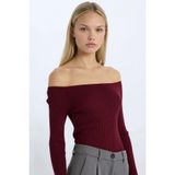 DeFacto Fitted Açık Omuz Basic Bordo Triko Kazak E0314AX24WN