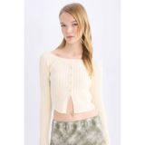 DeFacto Fitted Açık Omuz Crop Triko Kazak E0727AX24WN