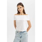 DeFacto Fitted Açık Omuz Triko Bluz, L, D0604AXWT34mc, beyaz, Kadın