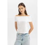 DeFacto Fitted Açık Omuz Triko Bluz, XL, D0604AXWT34mc, beyaz, Kadın