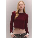 DeFacto Fitted Basic Crop Tişört Uzun Kollu Bluz, XS, C4469AX24SP, Bordo-BR182, Kadın