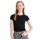 DeFacto Fitted Basic Fitilli Kaşkorse Siyah Tişört, XL, E0287AX25SM, Siyah-BK81, Kadın