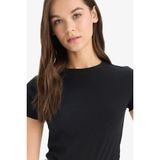 DeFacto Fitted Basıc Fitilli Kaşkorse Tişört, XS, K7064AZ25SM, Siyah, Kadın