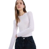 DeFacto Fitted Bisiklet Yaka Basic Düz Uzun Kollu Tişört Beyaz, XS, D0199AX25SP, Beyaz-WT34, Kadın