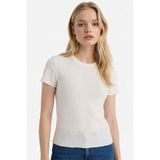 DeFacto Fitted Bisiklet Yaka Fitilli Kaşkorse Kısa Kollu Tişört, S, K7064AZ26SP, Beyaz, Kadın