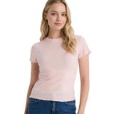 DeFacto Fitted Bisiklet Yaka Fitilli Kaşkorse Kısa Kollu Tişört, S, K7064AZ26SP, Pembe-PN38, Kadın