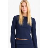 DeFacto Fitted Bisiklet Yaka Fitilli Kaşkorse Uzun Kollu Tişört Lacivert, XL, G2958AX25WN, Lacivert-NV241, Kadın