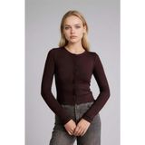 DeFacto Fitted Bisiklet Yaka Ribana Hırka, M, G9457AX26SP, Kahve-BN116, Kadın