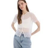 DeFacto Fitted Bisiklet Yaka Tül Kısa Kollu Beyaz Bluz, S, TYCD6B4B0C7BCC8E00, Beyaz-WT32, Kadın