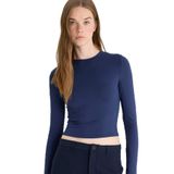 DeFacto Fitted Bisiklet Yaka Uzun Kollu Tişört, L, D0199AX25AU, Lacivert-NV146, Kadın
