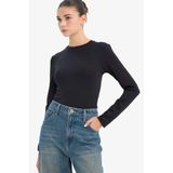 DeFacto Fitted Bisiklet Yaka Uzun Kollu Tişört, M, D0199AX26SP, Siyah, Kadın