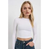 DeFacto Fitted Bisiklet Yaka Uzun Kollu Tişört, S, D0199AX25AU, Beyaz, Kadın