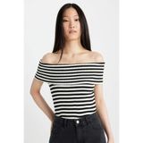DeFacto Fitted Çizgili Açık Omuz Triko Bluz, S, D2998AX24SM, Siyah-BK27, Kadın