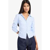DeFacto Fitted Çizgili Bengalin Mavi Kadın Gömlek D4013AX/BE552