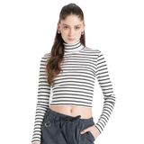 DeFacto Fitted Çizgili Fitilli Kaşkorse Balıkçı Yaka Uzun Kollu Tişört, XS, TYC010290F000D0904, Siyah, Kadın