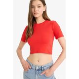 DeFacto Fitted Crop Basic Kırmızı Tişört, L, F8924AX25HS, Kırmızı-RD1, Kadın