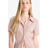 DeFacto Fitted Dokulu Kısa Kollu Gömlek, XL, F4849AX25AU, Pembe-PN153, Kadın