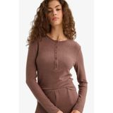 DeFacto Fitted Düğmeli Yaka Uzun Kollu Tişört Kahve, M, F1879AX25WN, Kahve-BN258, Kadın