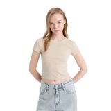 DeFacto Fitted Fitilli Kaşkorse Basic Tişört, XS, E0287AX25SM, Bej-BG735, Kadın