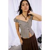 DeFacto Fitted Gofre Dokulu Kısa Kollu Kahverengi Bluz I3513AX26HS - Kahve-BN341