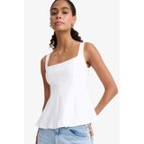 DeFacto Fitted Kare Yaka Askılı Bluz, XS, F3471AX25AU, Ekru, Kadın