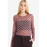 DeFacto Fitted Kareli Tül Uzun Kollu Tişört, M, G3024AX25WN, Pembe-PN38, Kadın