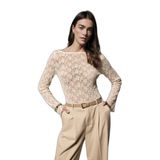 DeFacto Fitted Kayık Yaka Dantel Bluz, M, G9802AX26SP, Ekru-ER233, Kadın