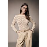 DeFacto Fitted Kayık Yaka Dantel Bluz, XL, G9802AX26SP, Ekru-ER233, Kadın