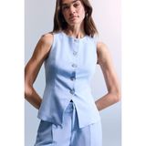 DeFacto Fitted Keten Karışımlı Yelek, 34, Fitted Keten Karışımlı Yelek, Mavi-BE196, Kadın