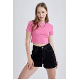 DeFacto Fitted Pamuklu Kısa Kollu Tişört, XL, B0688AX23SM, Pembe-PN620, Kadın