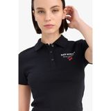 DeFacto Fitted Polo Yaka Baskılı Ribana Kısa Kollu Tişört, S, D1095AX25SM, Siyah, Kadın