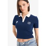 DeFacto Fitted Polo Yaka Baskılı Ribana Kısa Kollu Tişört, XL, E7838AX25SM, Lacivert-NV248, Kadın