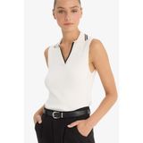 Defacto Fitted Polo Yaka Triko Atlet Kadın, L, F7770AX25AU, Ekru