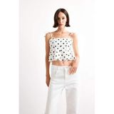 DeFacto Fitted Puantiyeli Poplin Askılı Bluz, L, F7579AX25AU, Ekru, Kadın