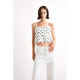 DeFacto Fitted Puantiyeli Poplin Askılı Bluz, XL, F7579AX25AU, Ekru, Kadın