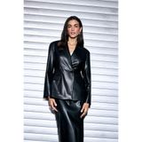 DeFacto Fitted Suni Deri Blazer Ceket, 34, G7819AX26SP, Siyah-BK81, Kadın