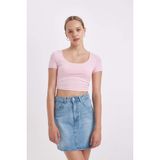 DeFacto Fitted U Yaka Basic Düz Kısa Kollu Tişört, L, C6102AX24SM, Pembe-PN171, Kadın