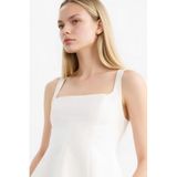 DeFacto Fitted U Yaka Kolsuz Bluz, L, F3471AX25SP, Ekru, Kadın