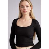 DeFacto Fitted U Yaka Uzun Kollu Tişört, 2XL, G9722AX26SP, Siyah-BK81, Kadın